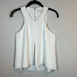 Trina Turk Women's Sleeveless V-Neck Tank Top Blouse White Pleats Lined Zip XS P